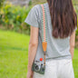 Grey-green cotton and faux leather camera strap - adjustable shoulder sling for SLR cameras