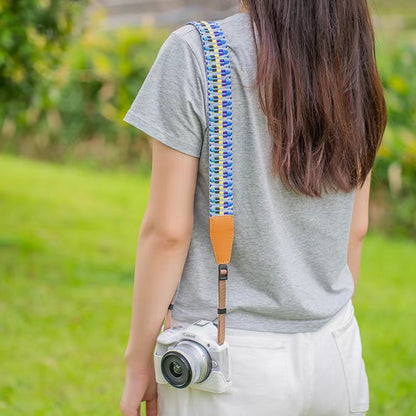 Blue vintage-inspired camera strap - adjustable shoulder sling for SLR and digital cameras