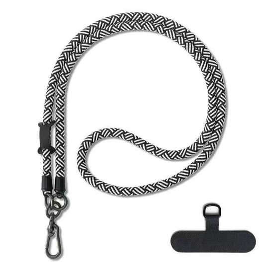 Adjustable Cell Phone Lanyard Crossbody Neck Strap & Phone Wrist Strap with Tether Tabs, black and white