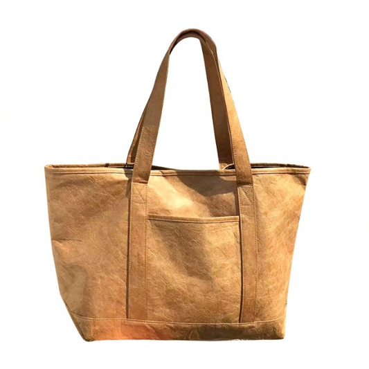 Recycled Women's Big Shopping Tote Bag Cotton Canvas Lining with Waterproof Feature Washed Dupont Kraft Paper Gift