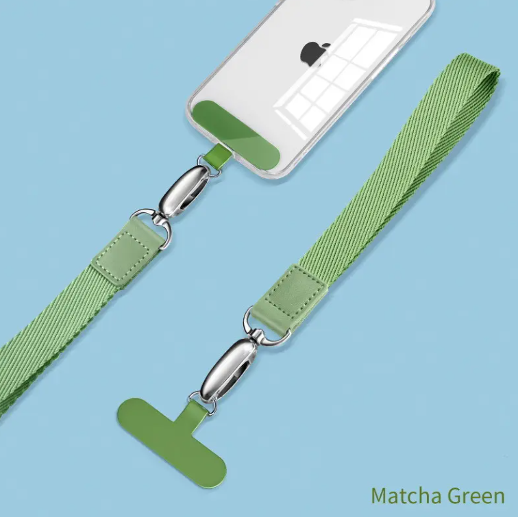 Green nylon mobile phone lanyard - short wristlet with phone tether for secure use