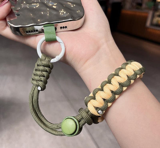 Adjustable Braided Paracord Lanyard and Wrist Strap Set, Polyester Fiber, Fashion Sports Style, Anti-Loss Phone Tether for Outdoor Activities,army green