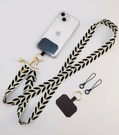 Phone Lanyard, Universal Crossbody Patch Phone Lanyards, black