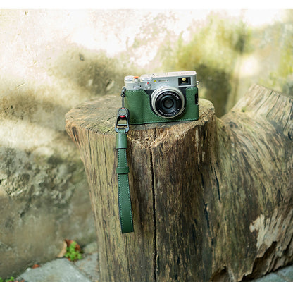 Green cotton cloth and leather SLR camera wrist strap - simple and portable