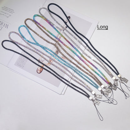 Assorted colors of long rhinestone mobile phone lanyards with diamond inlays