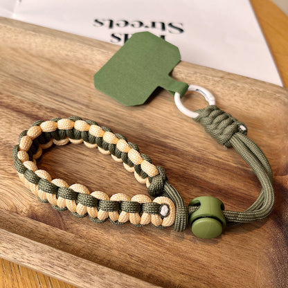 Adjustable Braided Paracord Lanyard and Wrist Strap Set, Polyester Fiber, Fashion Sports Style, Anti-Loss Phone Tether for Outdoor Activities, army green