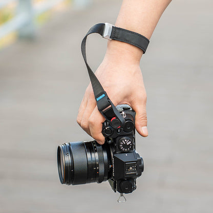 Black wrist strap for camera - quick release secure wristband with adjustable safety lanyard