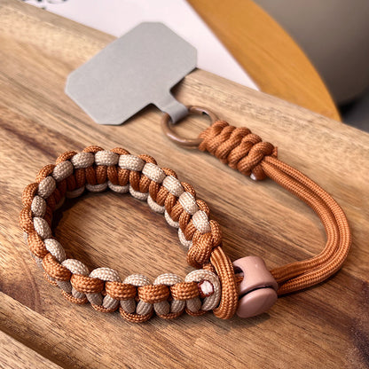 Adjustable Braided Paracord Lanyard and Wrist Strap Set, Polyester Fiber, Fashion Sports Style, Anti-Loss Phone Tether for Outdoor Activities, brown