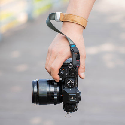 Dark green camera wrist strap - durable polyester fiber for secure carrying