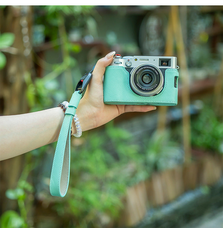 Mint Green cotton cloth and leather SLR camera wrist strap - simple and portable