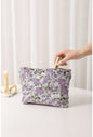 Cotton Linen Embroidered Plant Makeup Bag, Hypoallergenic Cosmetic Pouch with Portable Canvas Storage for Lipstick Skincare Products Toiletry Organizer (B01003)