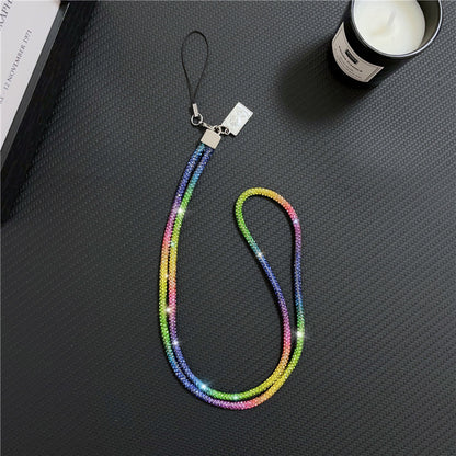 Long Rainbow rhinestone mobile phone lanyard with diamond inlays